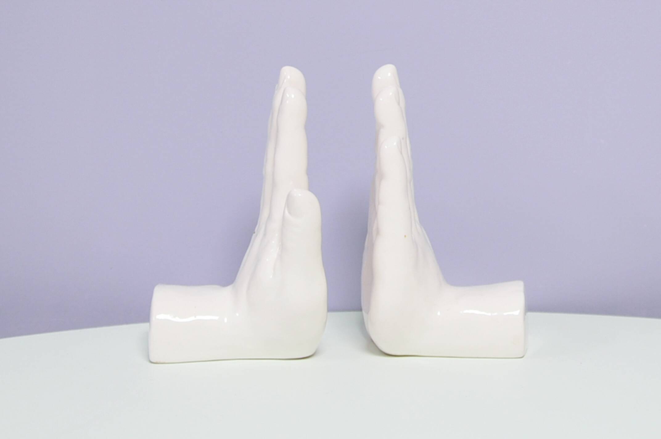 Set of 2 white porcelain hand bookends