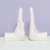 Set of 2 white porcelain hand bookends