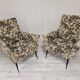 Pair of Mid-Century Design armchairs – jacquard upholstery with tapered legs