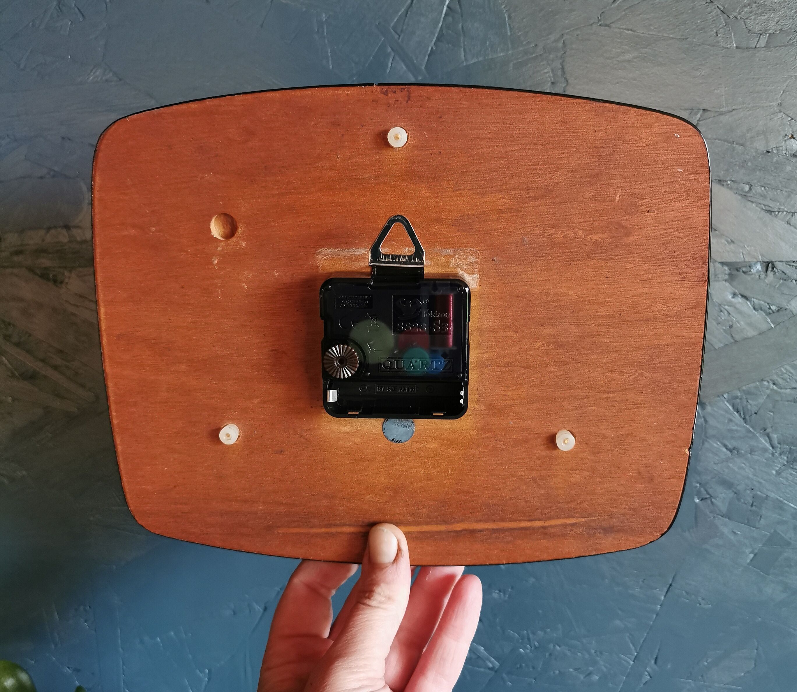 Vintage clock silent rectangular wall clock "Vedette bleu blanc ochre"