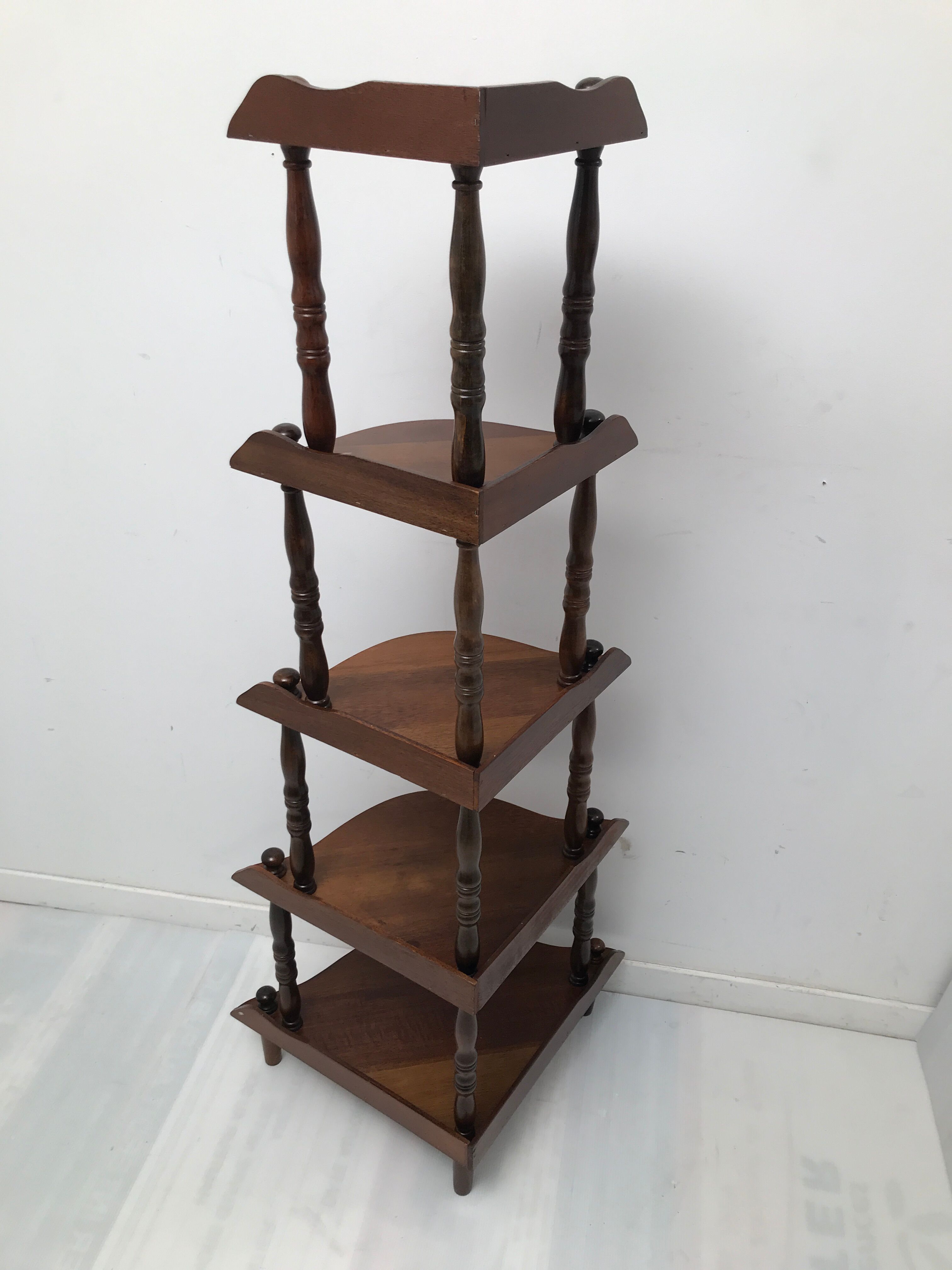 Étagère d'angle avec 5 niveaux en bois années 70