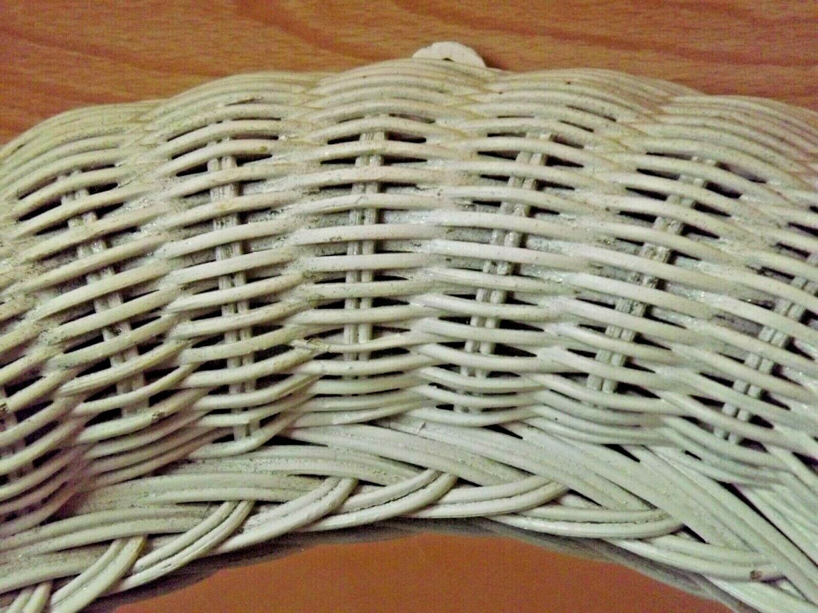 Vintage French White Oval Rattan Mirror Plywood Back Hanging Hook.