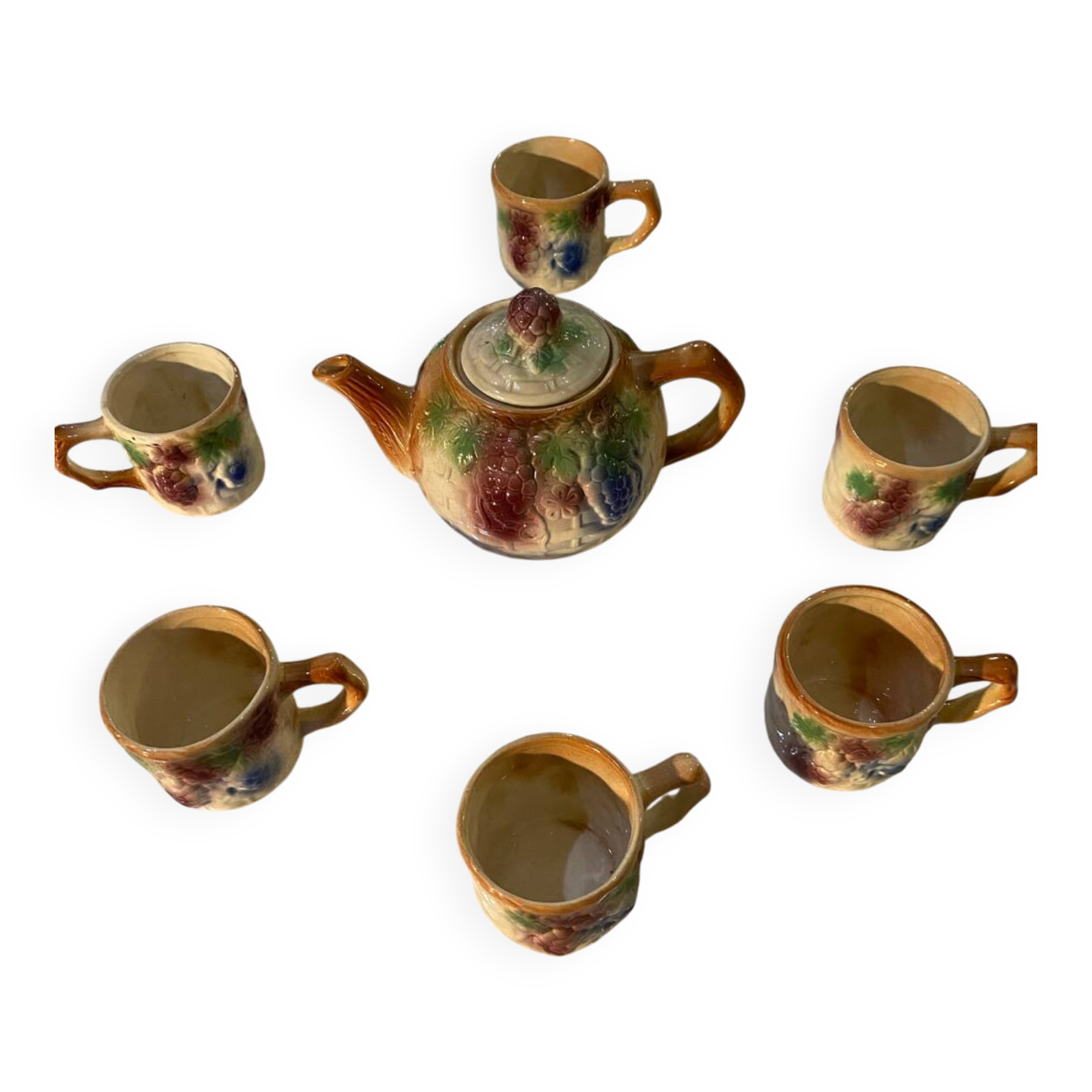 Vintage earthenware teapot and cup set