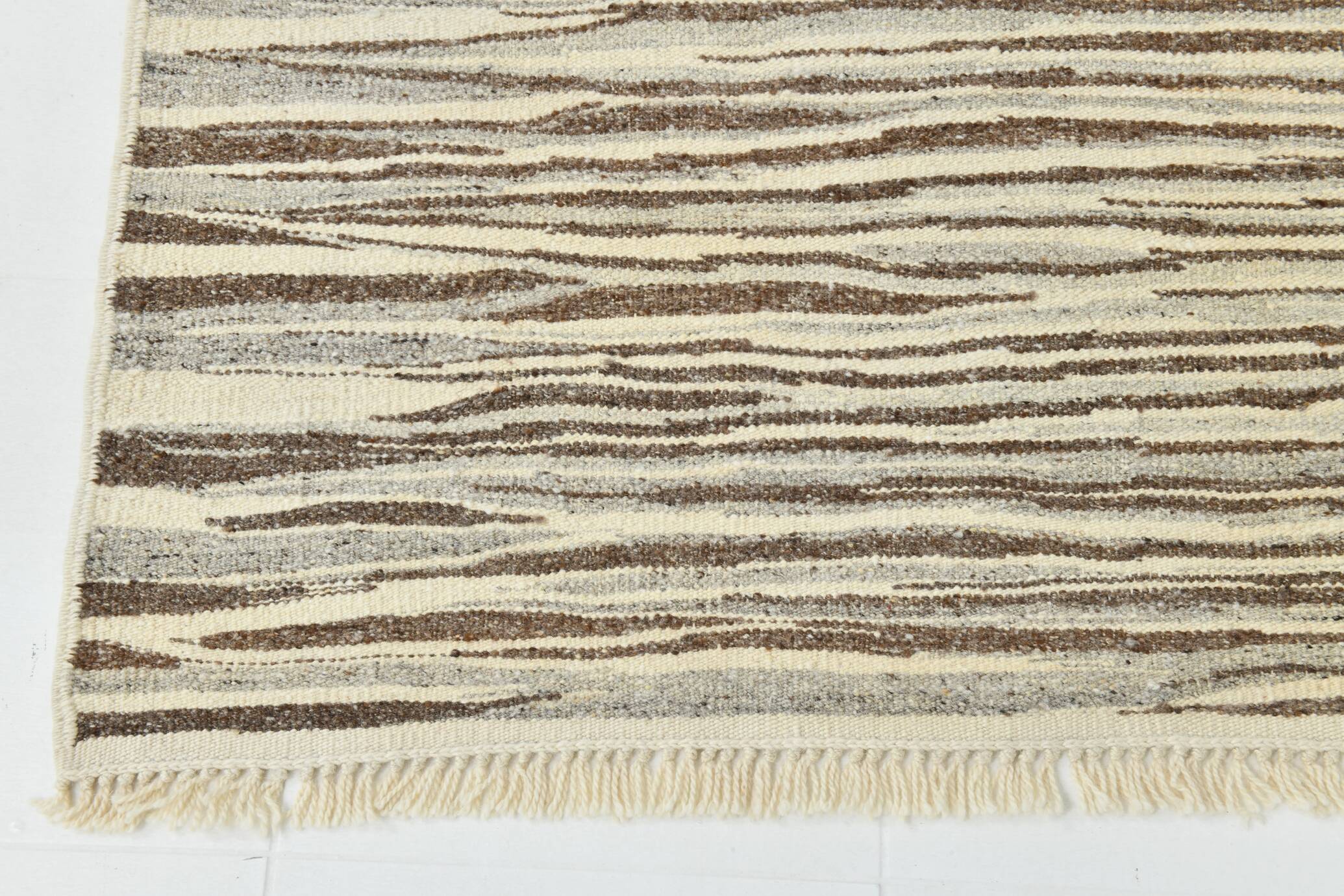 Beige Brown Ethnic Vintage Kilim Rug, 242x311Cm
