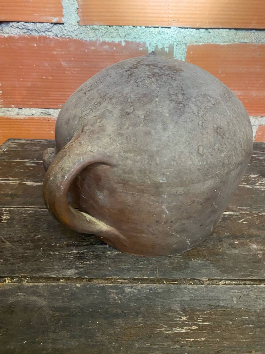 Ancient Glazed Stoneware Cruché with Double Handle, 19th Century Vintage