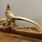 Pair of golden pheasants from the Art Deco period in brown glazed ceramic