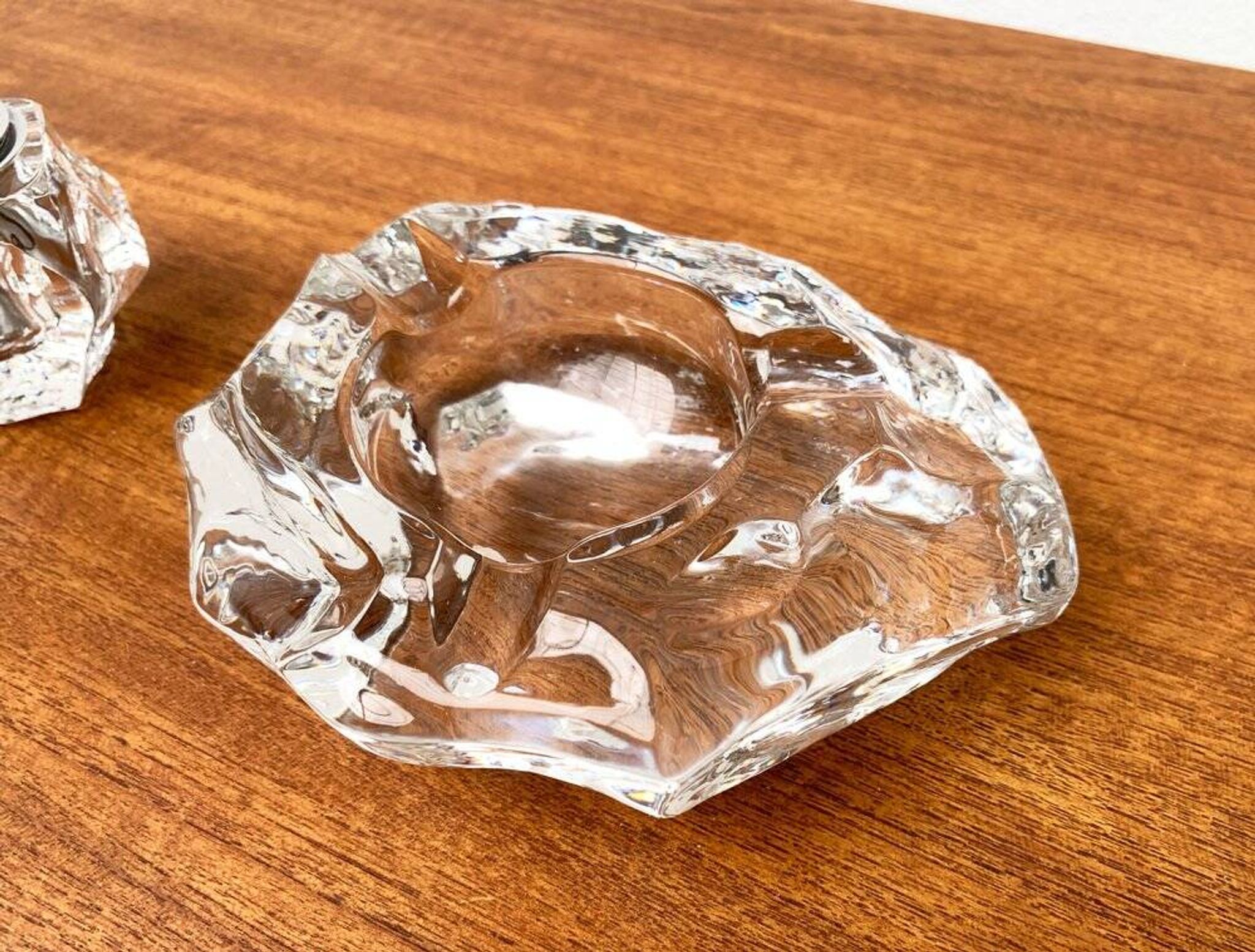 Mid-century Scandinavian heavy frosted glass table and ashtray, 1960s, set of 2.