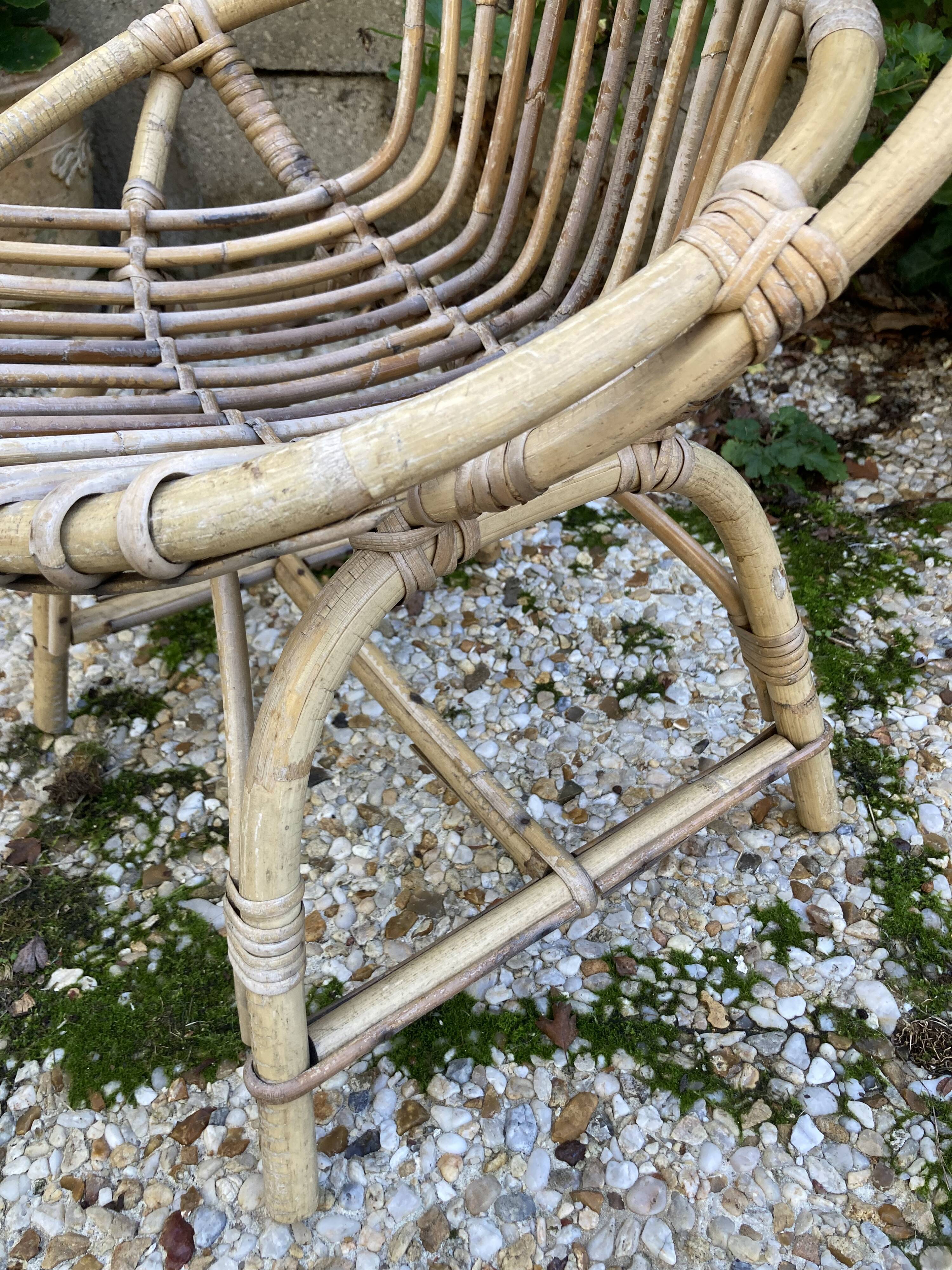 Set of 3 vintage rattan armchairs