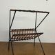 End table/ Magazine rack side table in wicker and iron, 1950s