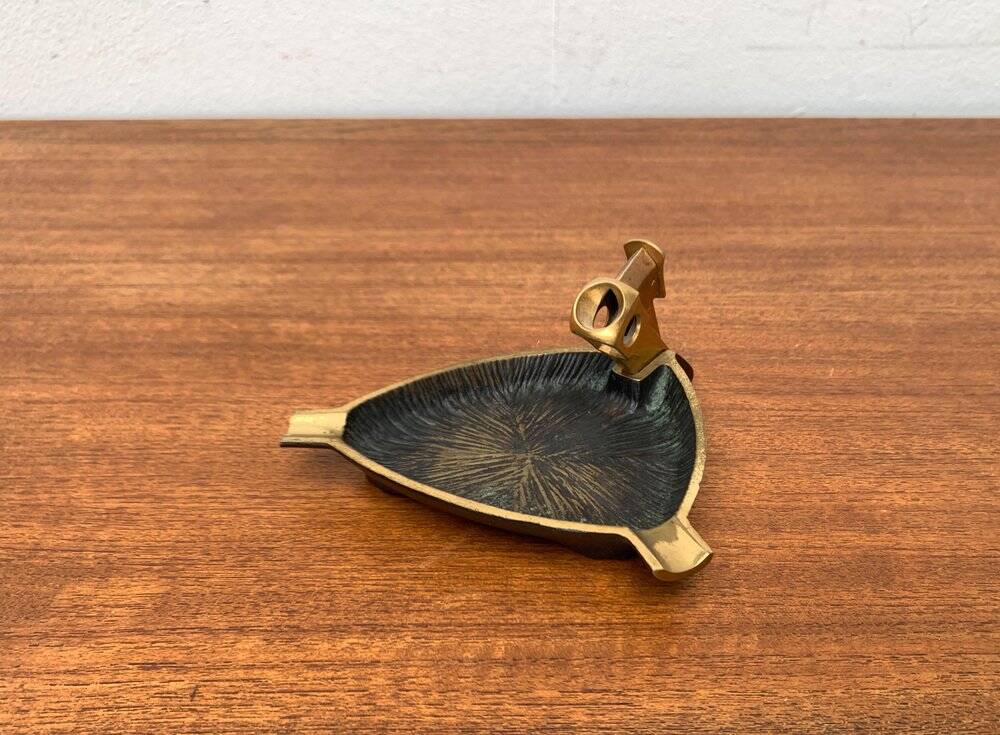 German brass ashtray with cigar cutter, 1950s.