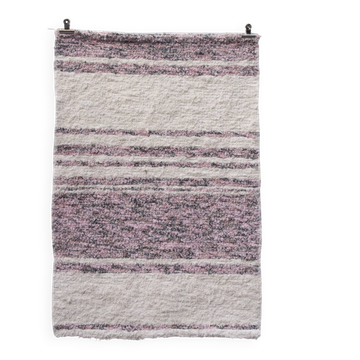 Tapis artisanal tissé main en coton recyclé - Rose et blanc