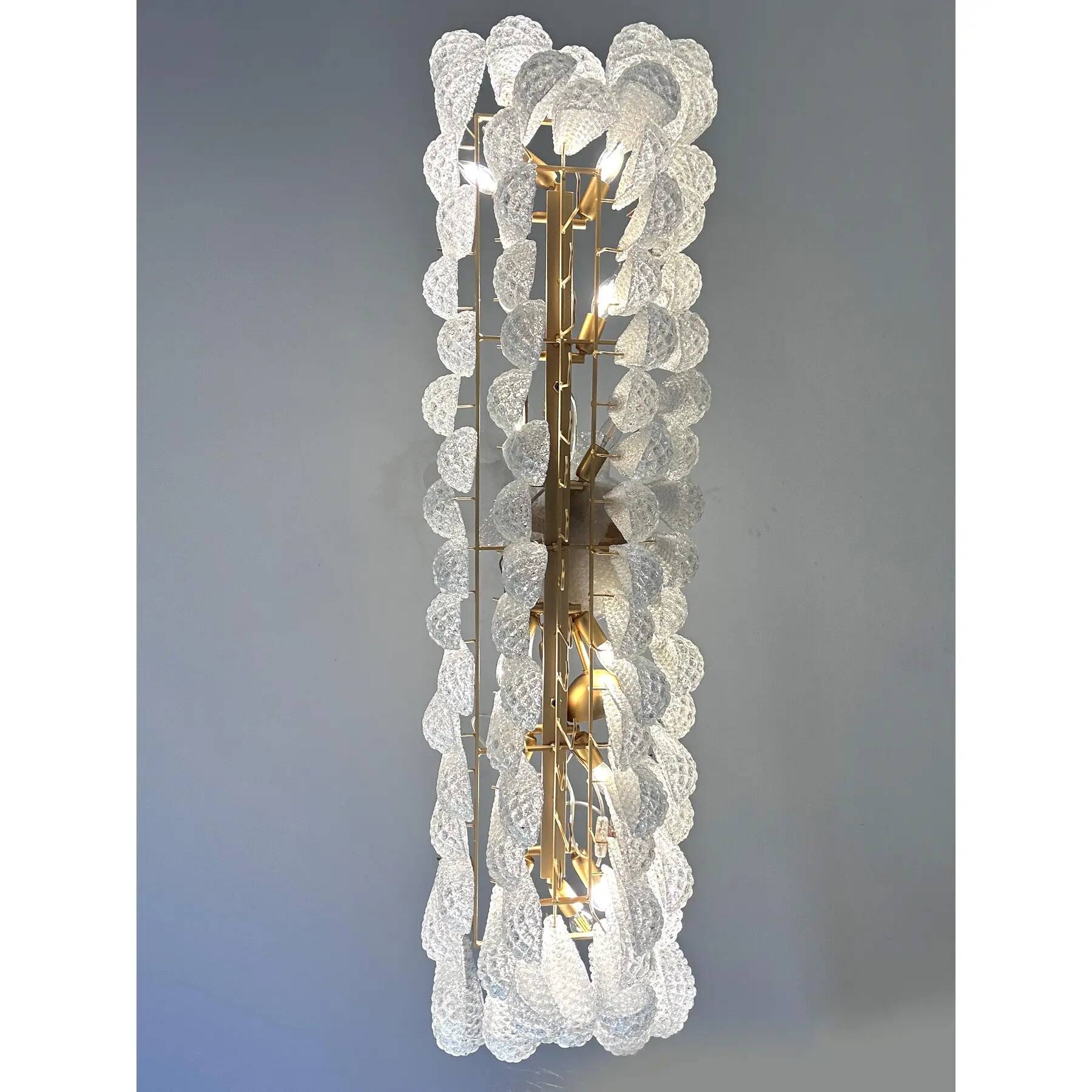 Contemporary Clear “Conchiglie” Murano Glass Rectangular Gold Chandelier by
