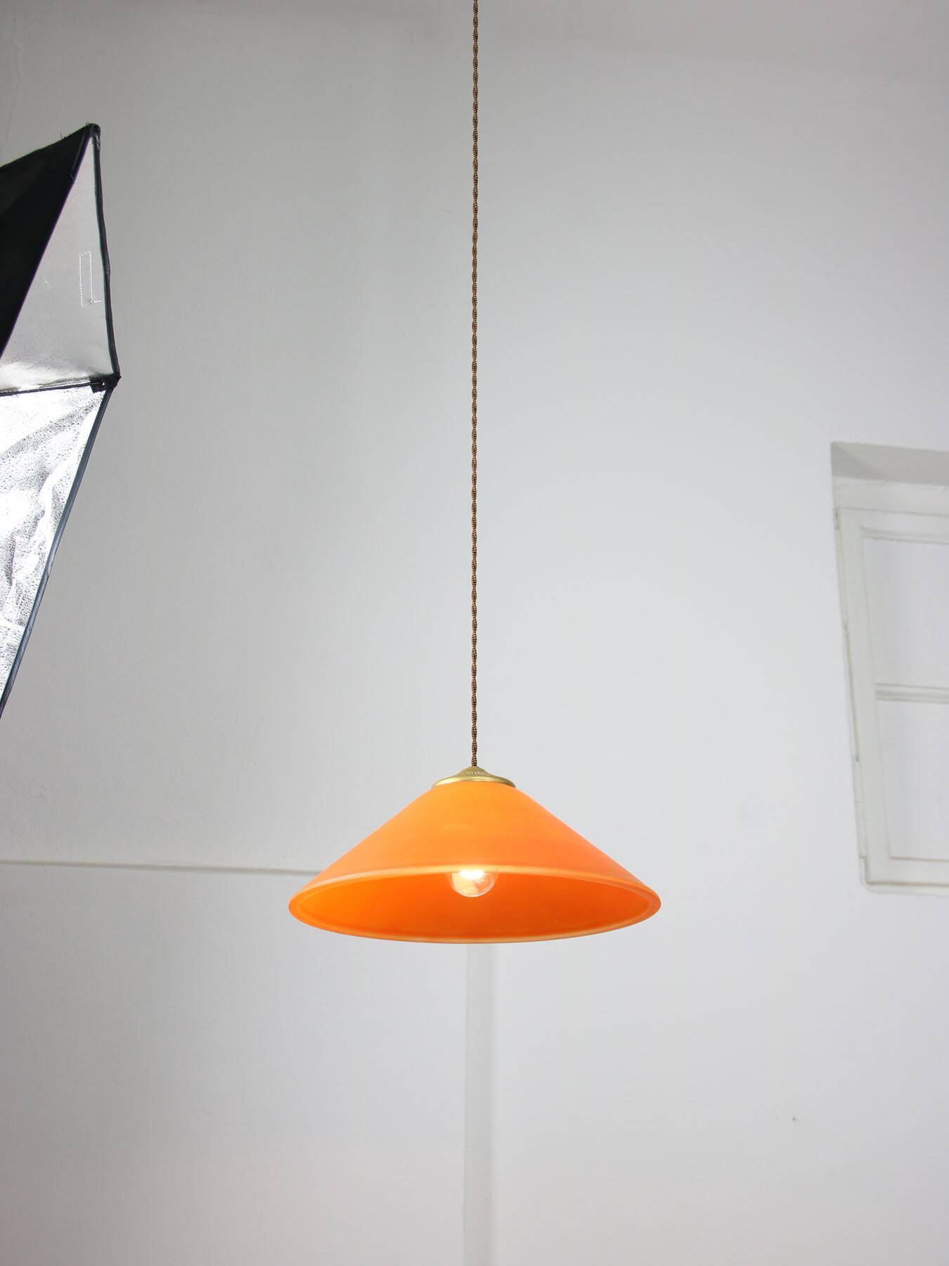 Vintage Italian Brass and Glass Pendant Lamp