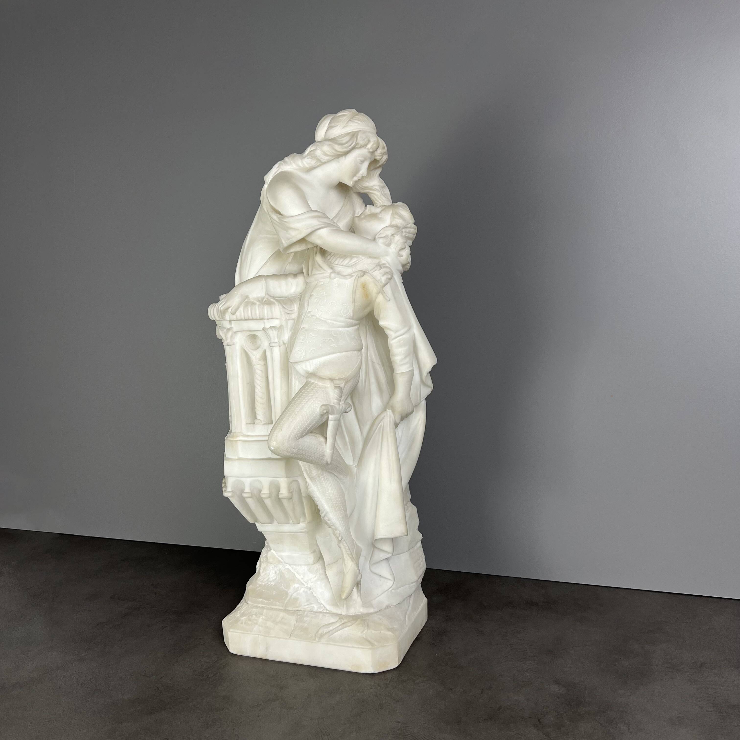 Large Romantic Alabaster Sculpture, Italy, late 19th century, Romeo and Juliet