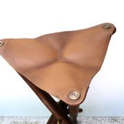 Folding tripod stool in wood and leather, 1950s
