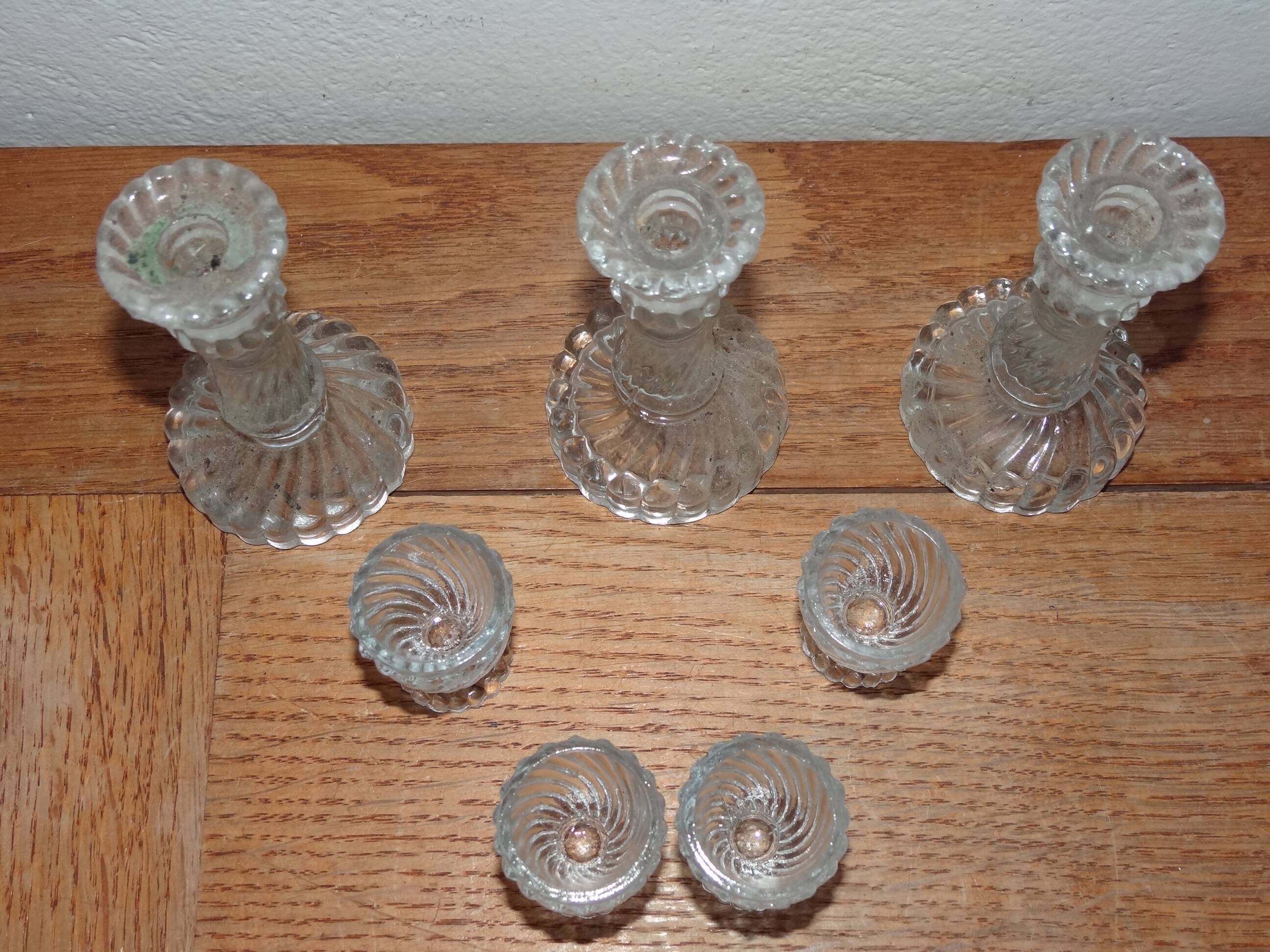 Candle Holders and Doll Dinette Glasses in Molded Pressed Glass Portieux or Vallerysthal