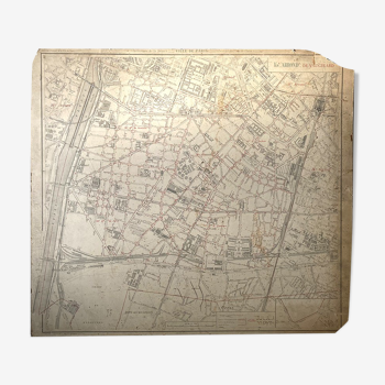 Old cardboard map of Paris, 15th Arrondissement
