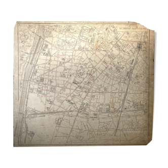 Old cardboard map of Paris, 15th Arrondissement