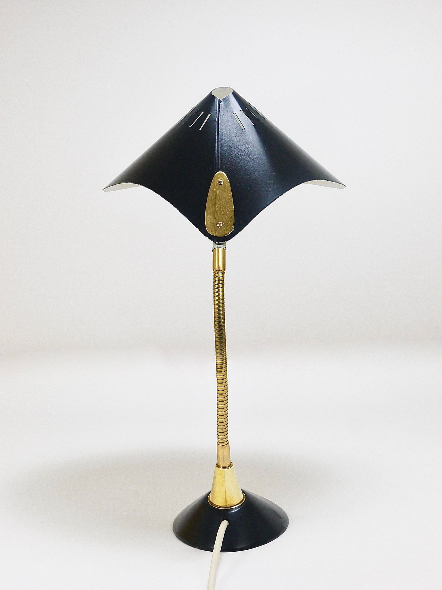 1950s Cosack Cobra black desk or table lamp in brass, mid-century, Stilnovo style.