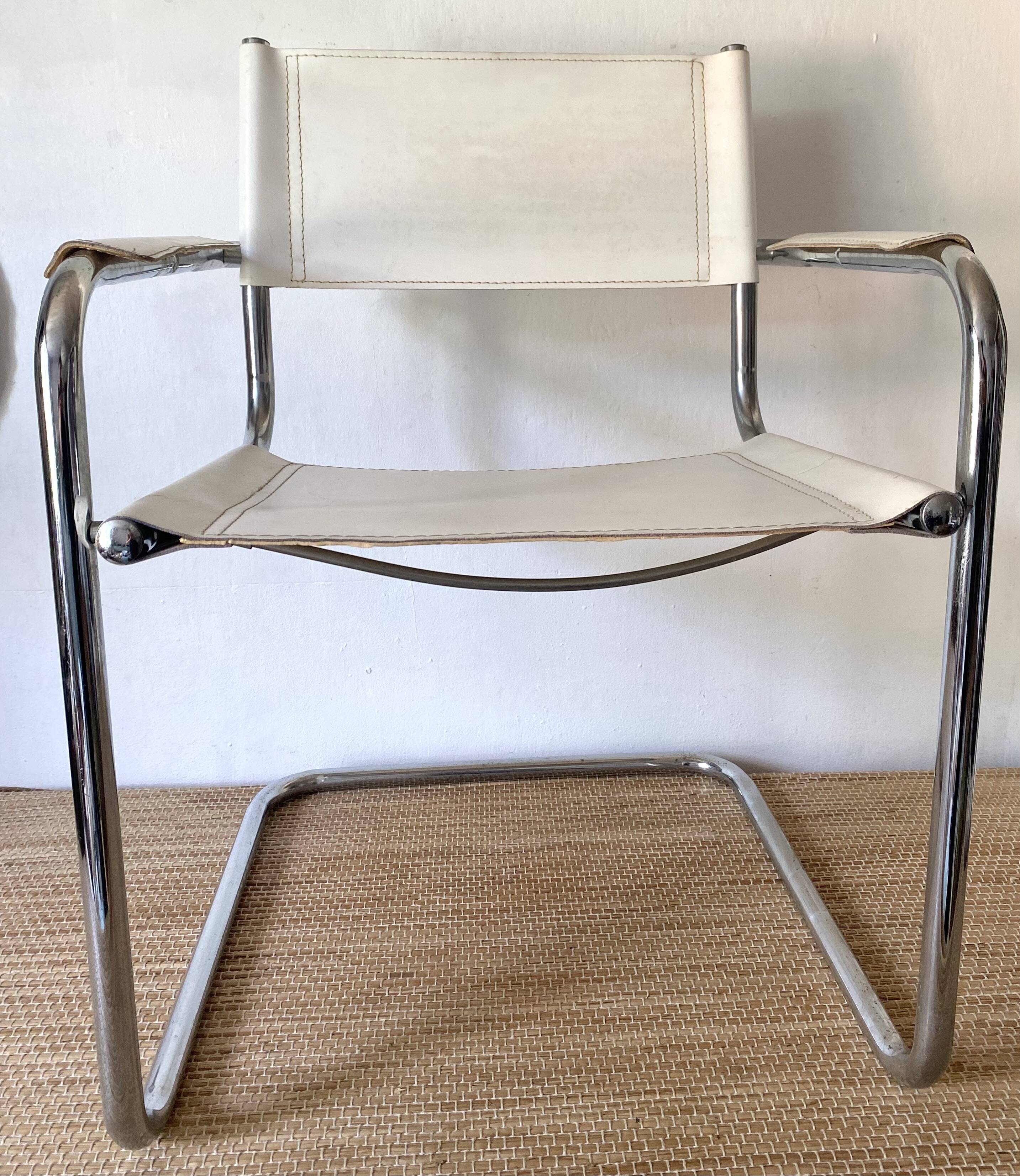 Matteo Grassi style faux leather and chrome armchair