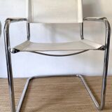 Matteo Grassi style faux leather and chrome armchair