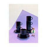 6 coffee cups octime arcoroc- esso collection - black and red - vintage - retro - kitchen