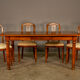 Upholstered damask table and 4 cherry chairs from the 80s