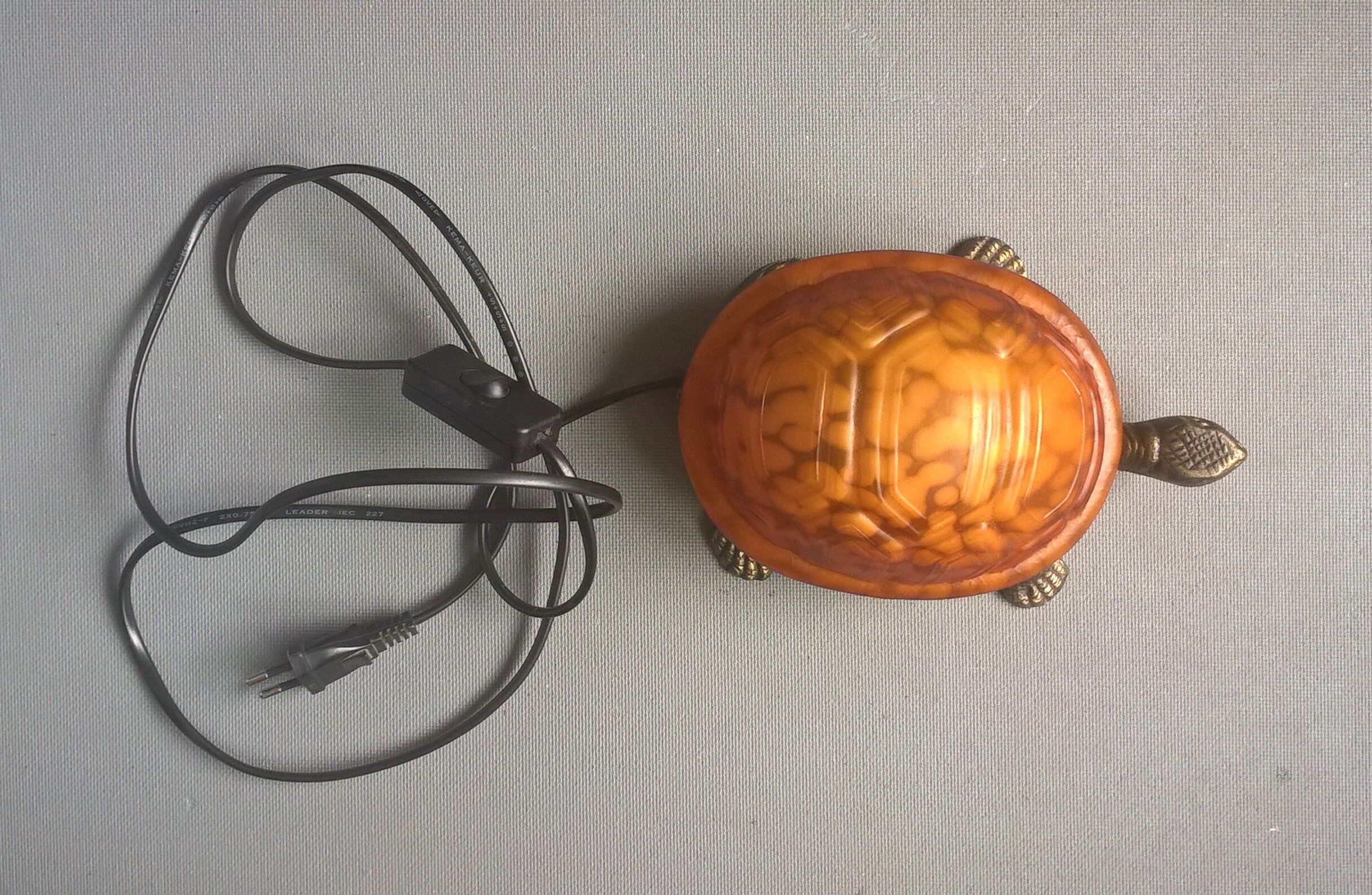 Turtle night light, patinated bronze and glass paste 1980