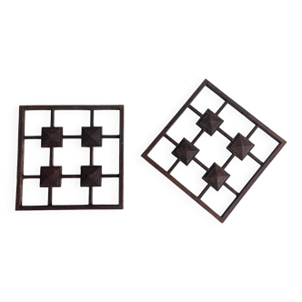 Pair of Antique French Wrought Iron Door Window Grilles – Sculptural Wall Decor