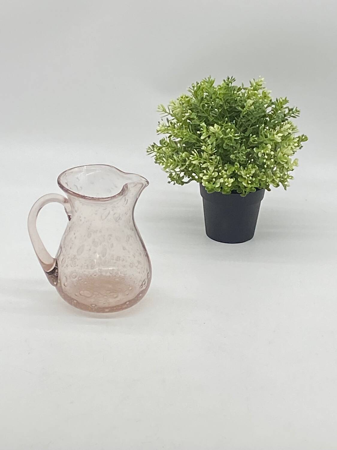 Biot style bubbled glass pitcher, pink tones, vintage