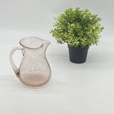 Biot style bubbled glass pitcher, pink tones, vintage