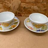 Pair of antique quimper hb ceramic cups vintage flower decor #b284