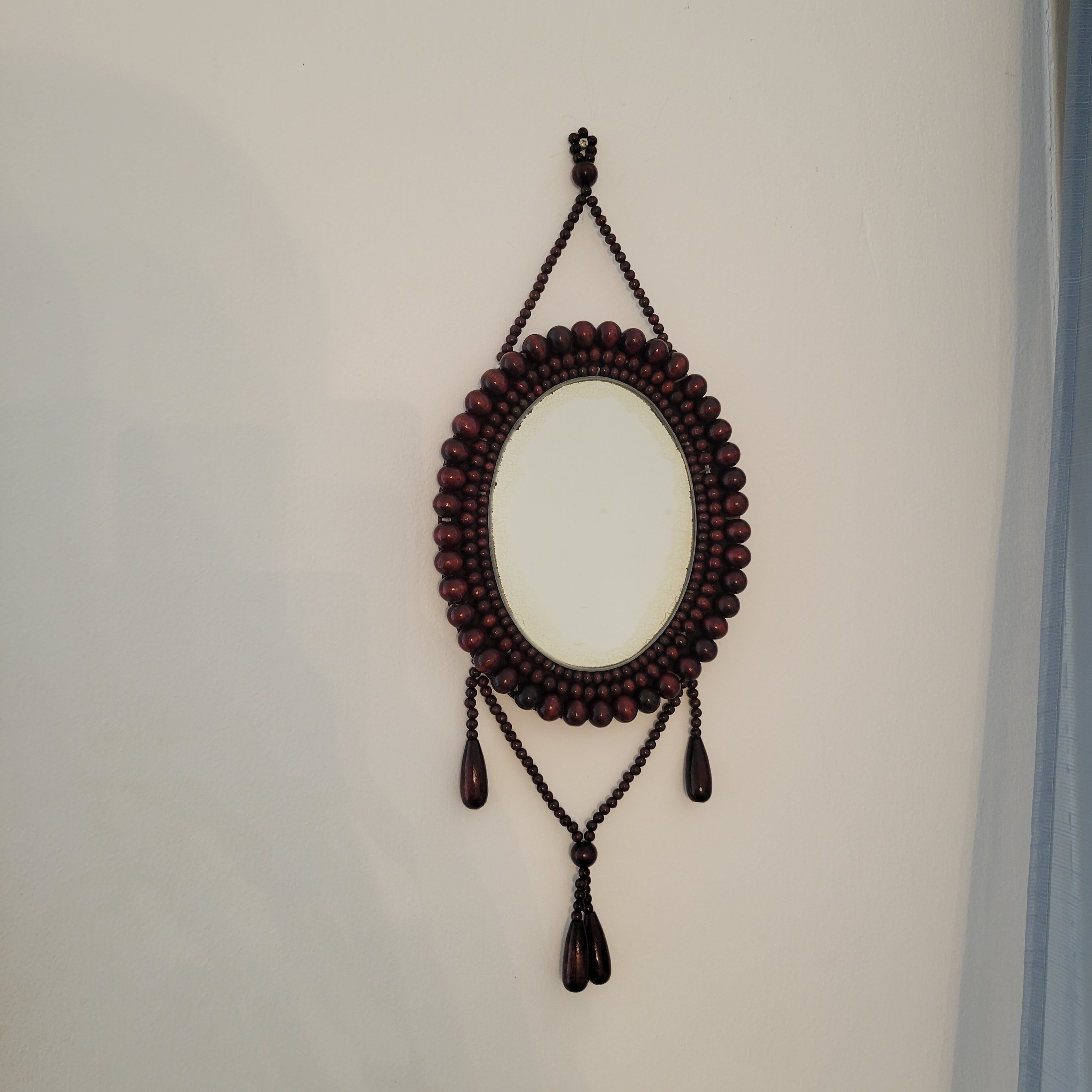 Miroir vintage bohème en perles de bois
