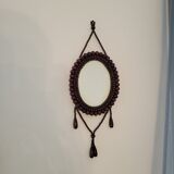 Miroir vintage bohème en perles de bois