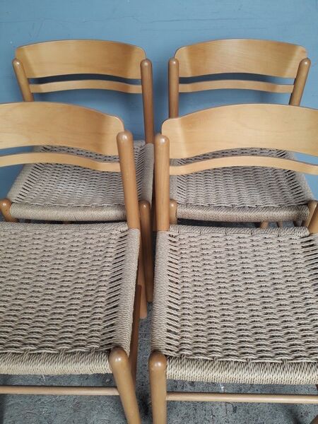Serie 4 chairs wood and rope ep 1970/80 design
