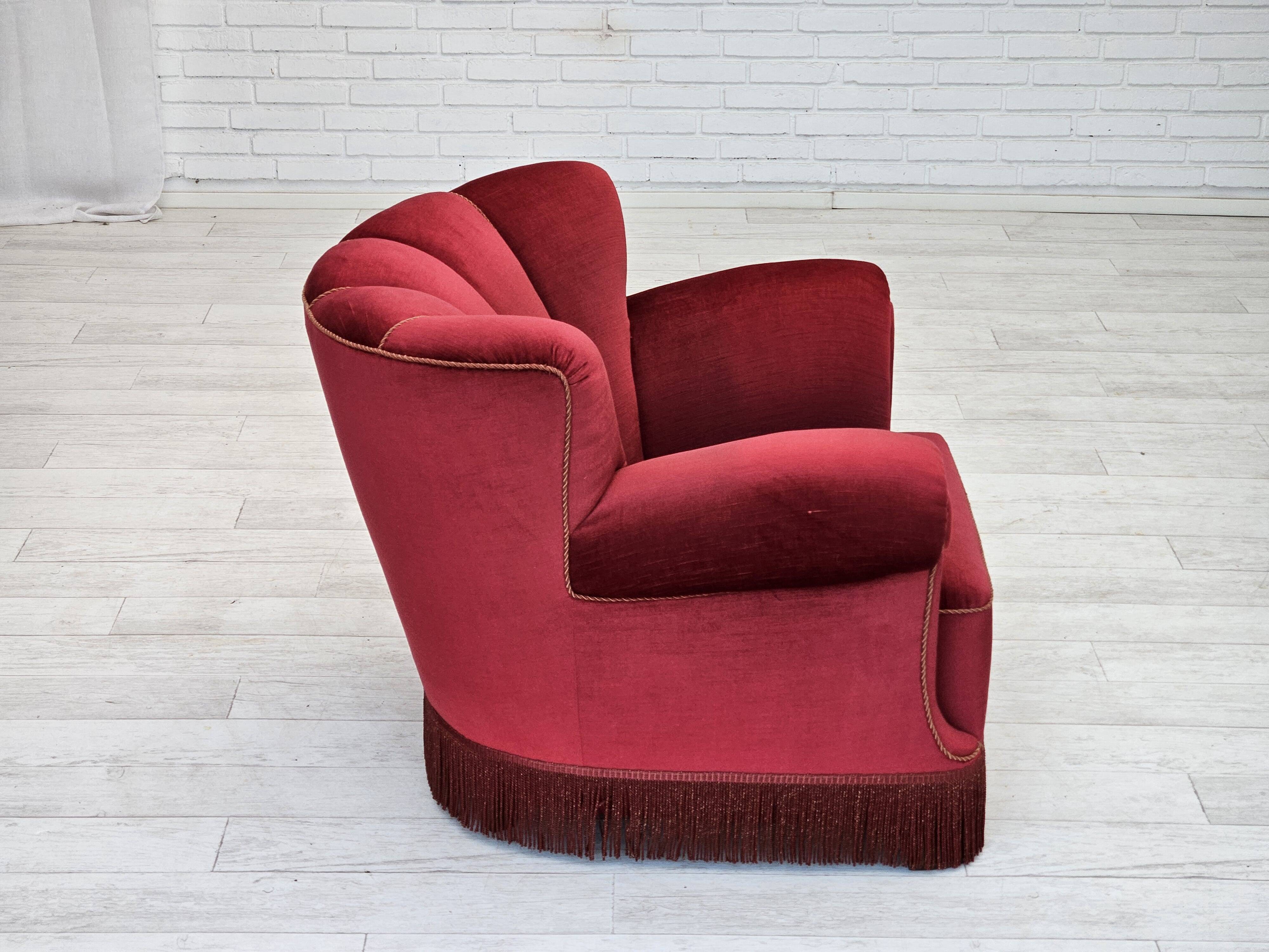 1960s, Danish relax armchair, original condition, red furniture velour.