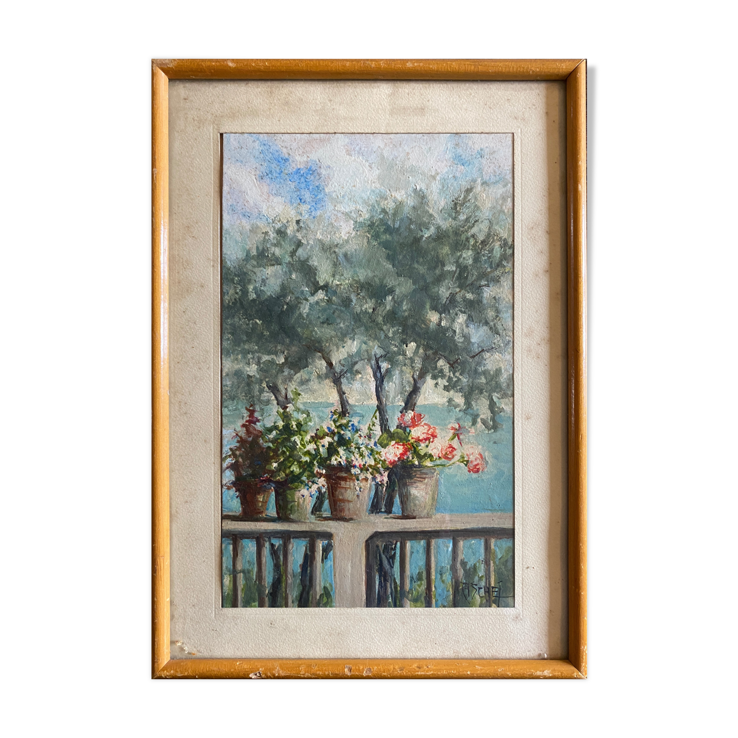 Painting signed Matilde Ascher "Terrace in Bonassola"