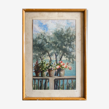 Tableau signé Matilde Ascher "Terrasse à Bonassola"