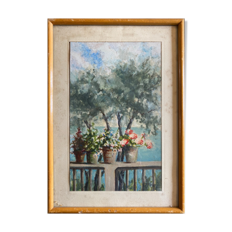 Tableau signé Matilde Ascher "Terrasse à Bonassola"