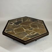 Large Brutalist Coffee Table in Oak and Stone Mosaic, 1960s