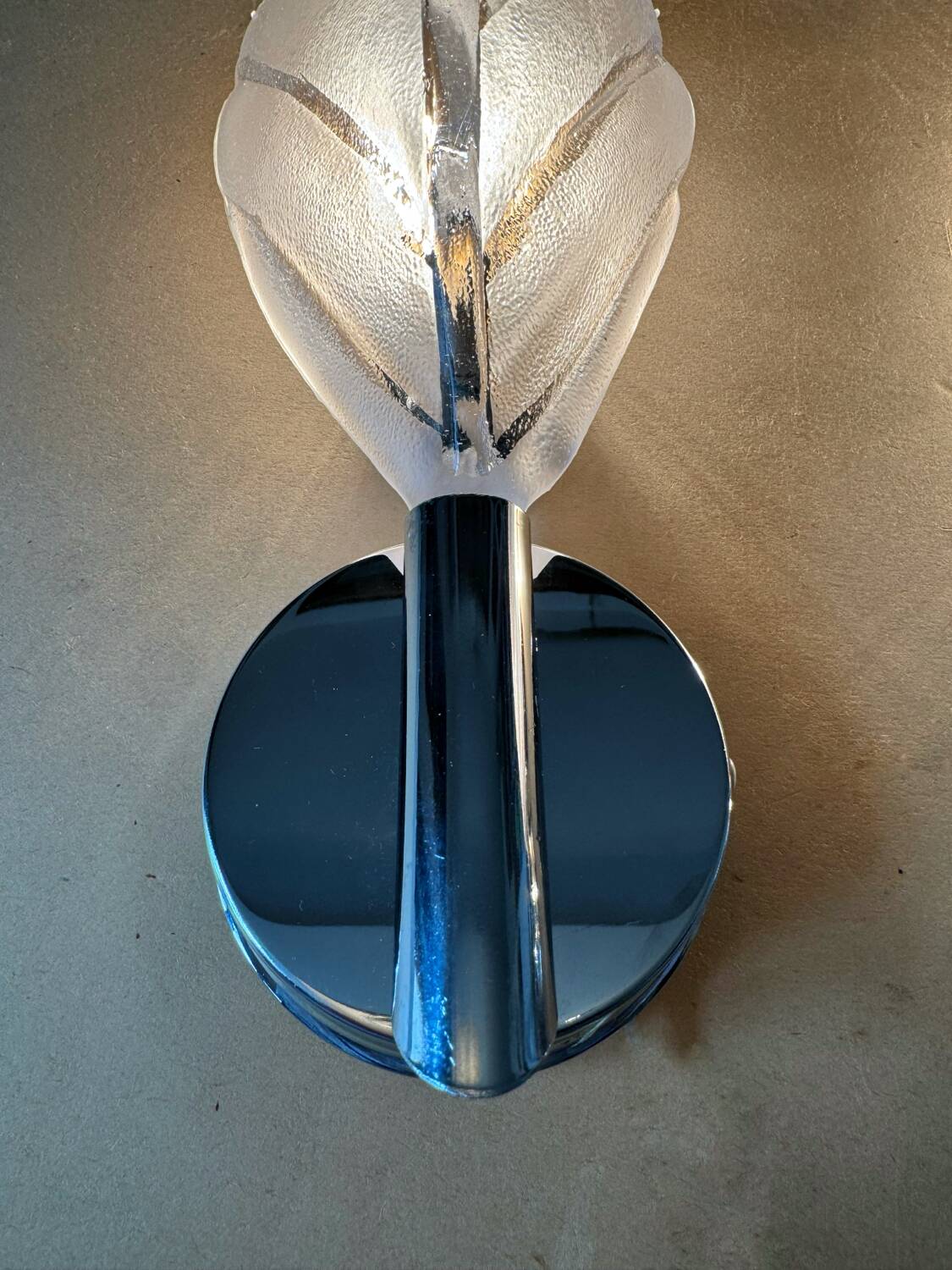 70s glass and chrome metal leaf wall lights