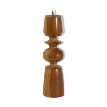 Turned solid wood candle holder and brass