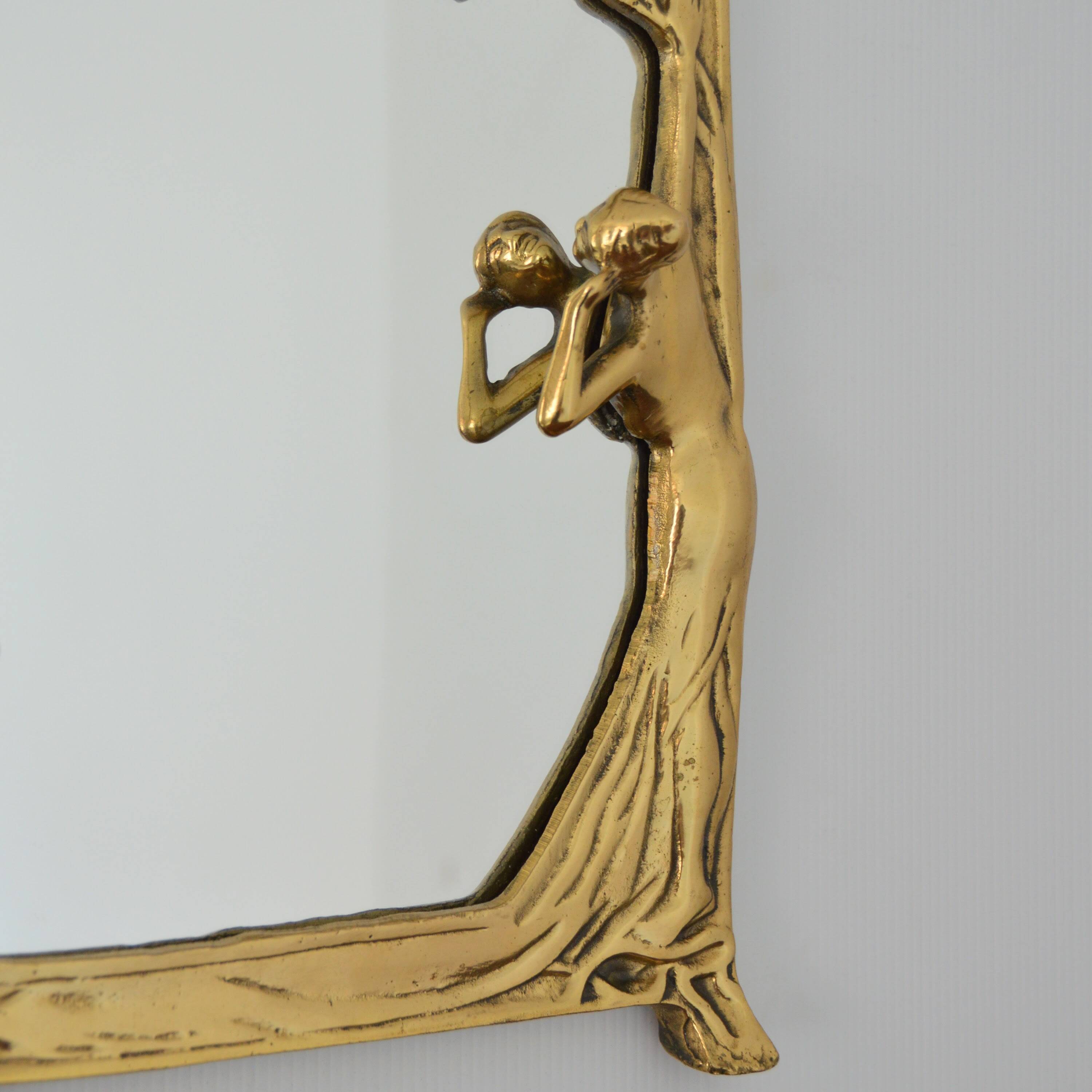 Vintage Art Nouveau Gilded Brass Wall Mirror