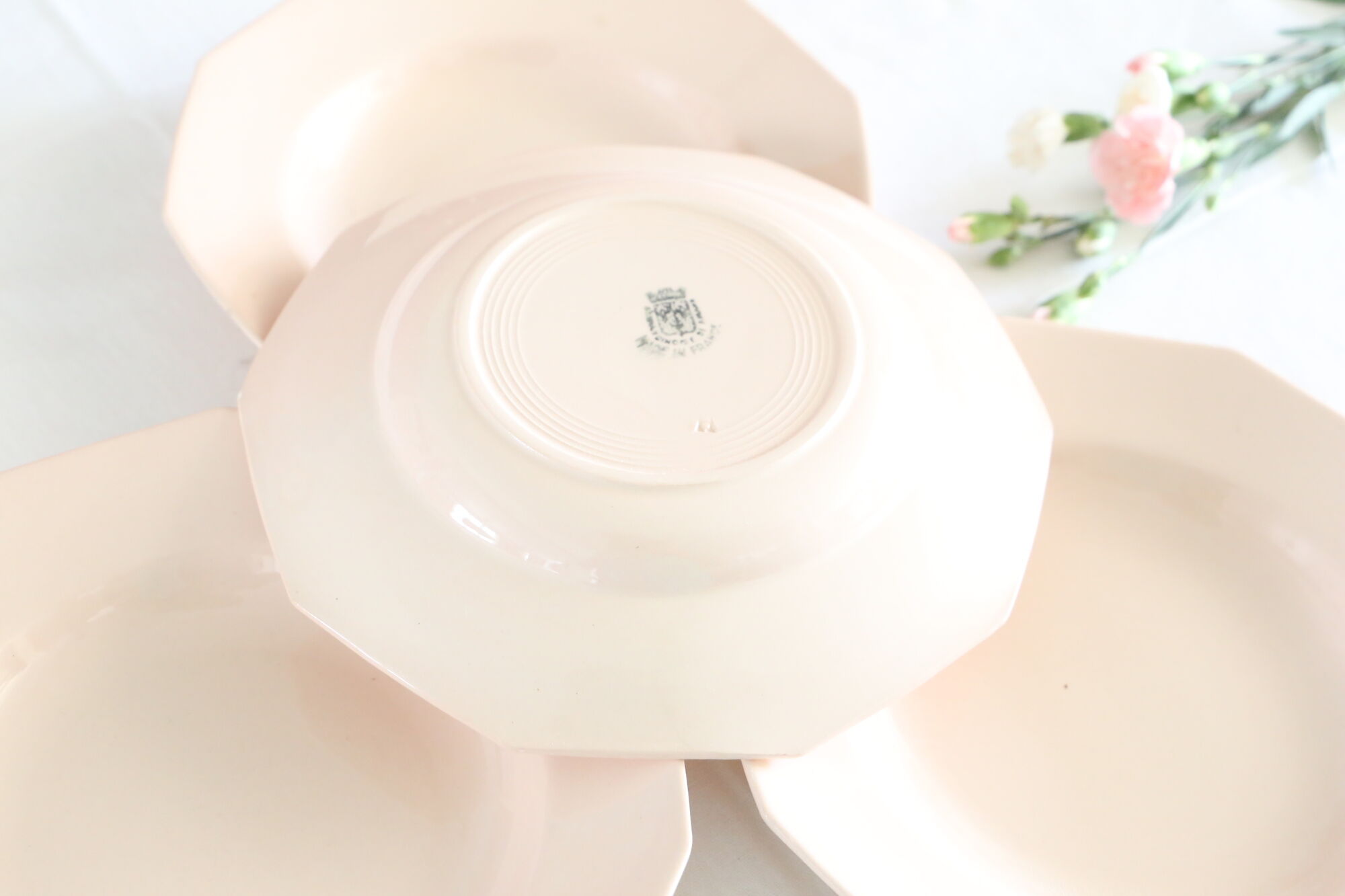 Hollow plates in pink ceramic, art deco, 1930, st Amand