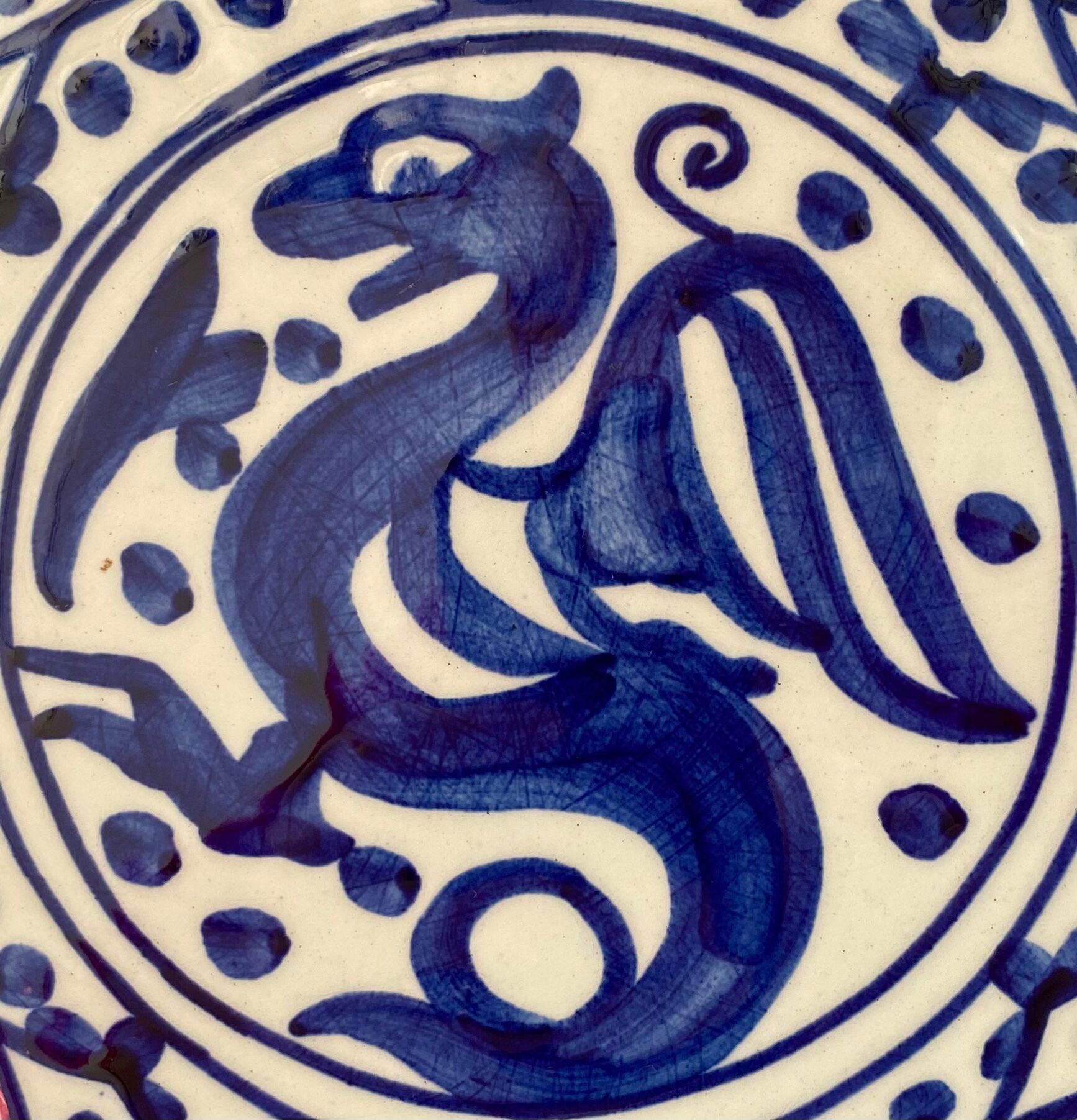Large service dish blue dragon decoration