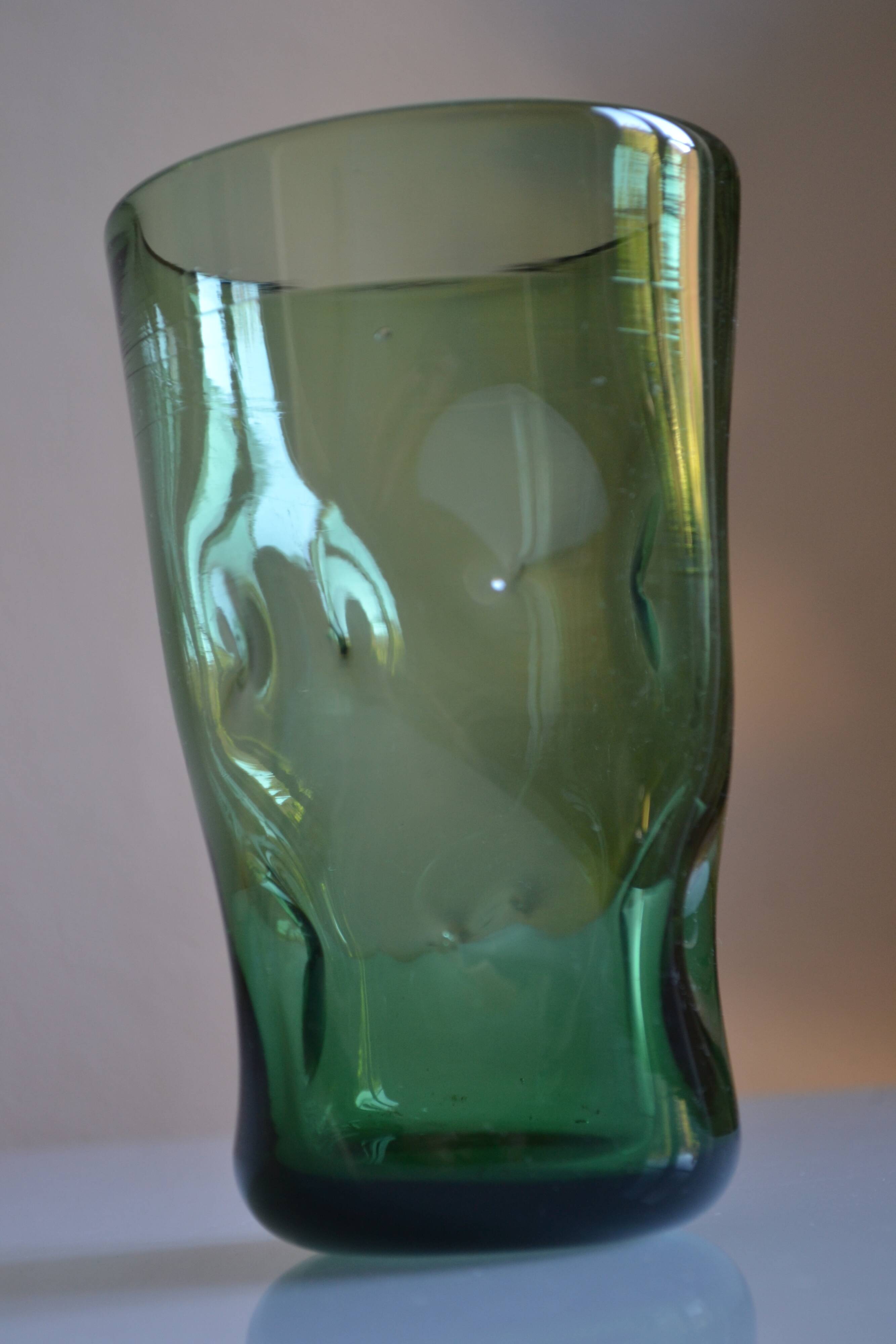 green glass vase Murano or Empoli Italy 1960