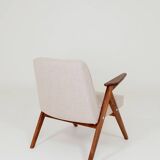 Fauteuil Lounge Beige Tressé Revêtement Bois Couleur Noyer