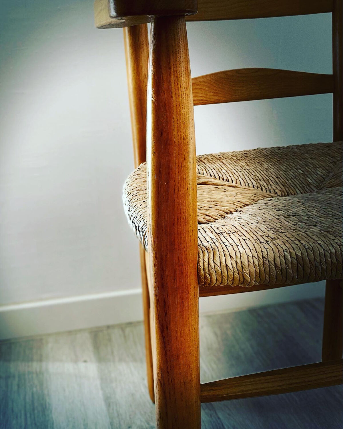 Wooden and straw armchair