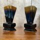 Pair of art deco flamed ceramic vases in black & beige vintage