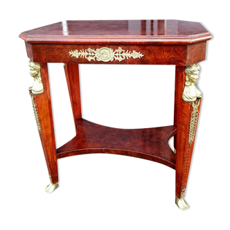 Table gueridon ancien décor bronze empire
